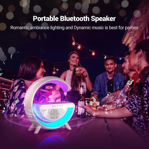 3-in-1 RGB LED Wireless Charging Speaker – Music Sync Ambient Light + Fast Qi Charger + Bluetooth Stereo Sound | Modern Bedside Lamp