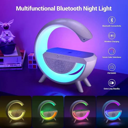 3-in-1 RGB LED Wireless Charging Speaker – Music Sync Ambient Light + Fast Qi Charger + Bluetooth Stereo Sound | Modern Bedside Lamp
