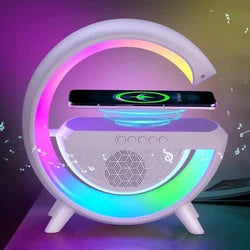 3-in-1 RGB LED Wireless Charging Speaker – Music Sync Ambient Light + Fast Qi Charger + Bluetooth Stereo Sound | Modern Bedside Lamp